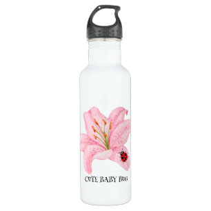 Bouteille D'eau Red Ladybug rose Lily Flower nom personnalisé fill