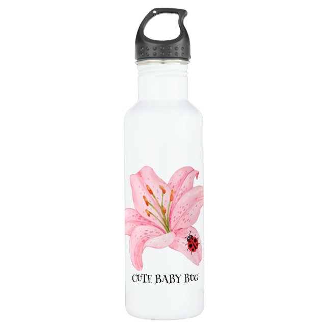 Bouteille D'eau Red Ladybug rose Lily Flower nom personnalisé fill (Devant)