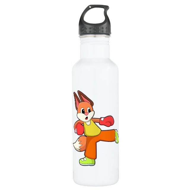 Bouteille D'eau Renard aux arts martiaux Boxing avec gants de boxe (Devant)