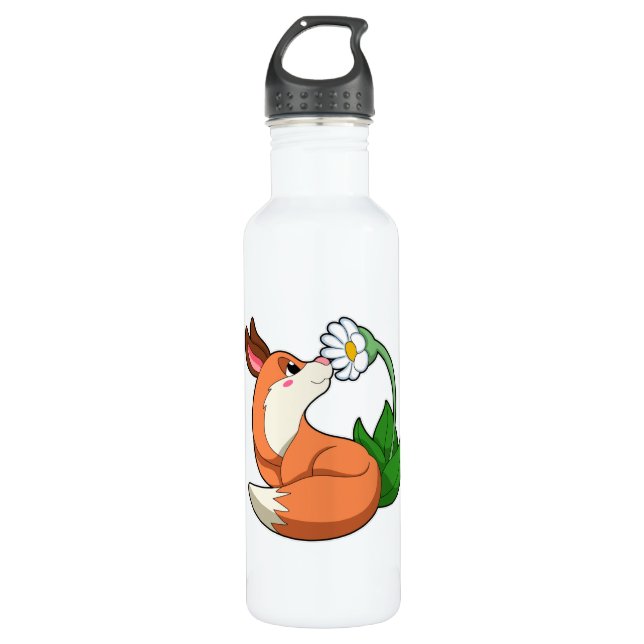 Bouteille D'eau Renard avec fleurs blanches (Devant)