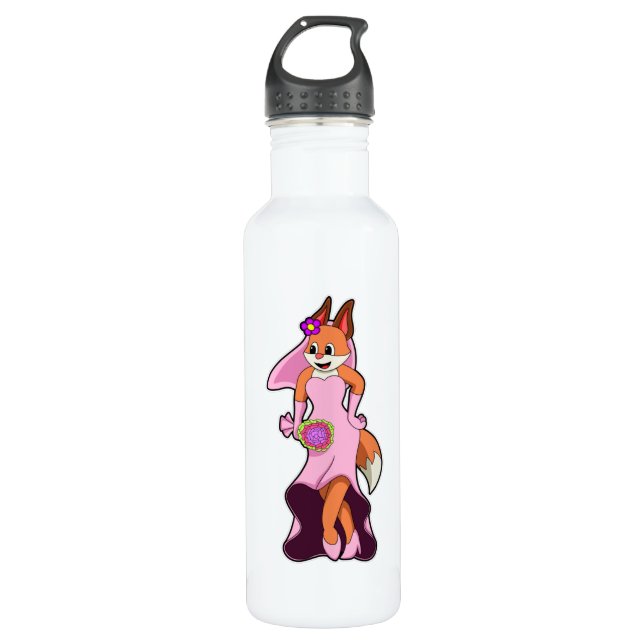 Bouteille D'eau Renard avec robe Mariage & Bund de Fleur (Devant)
