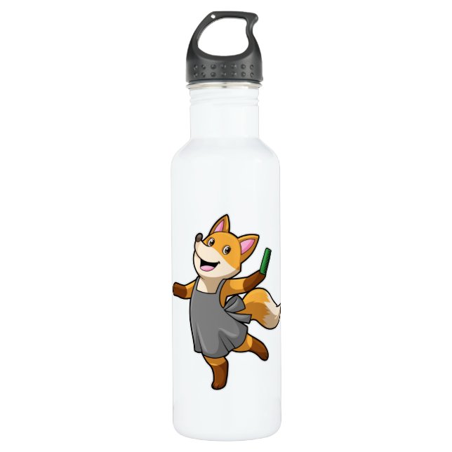Bouteille D'eau Renard comme coiffeur avec ciseaux (Devant)