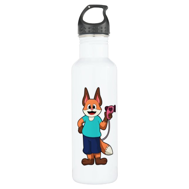 Bouteille D'eau Renard comme coiffeur avec sèche-cheveux (Devant)