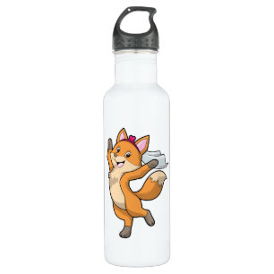 Bouteille D'eau Renard comme mariée avec Voile & Coeur