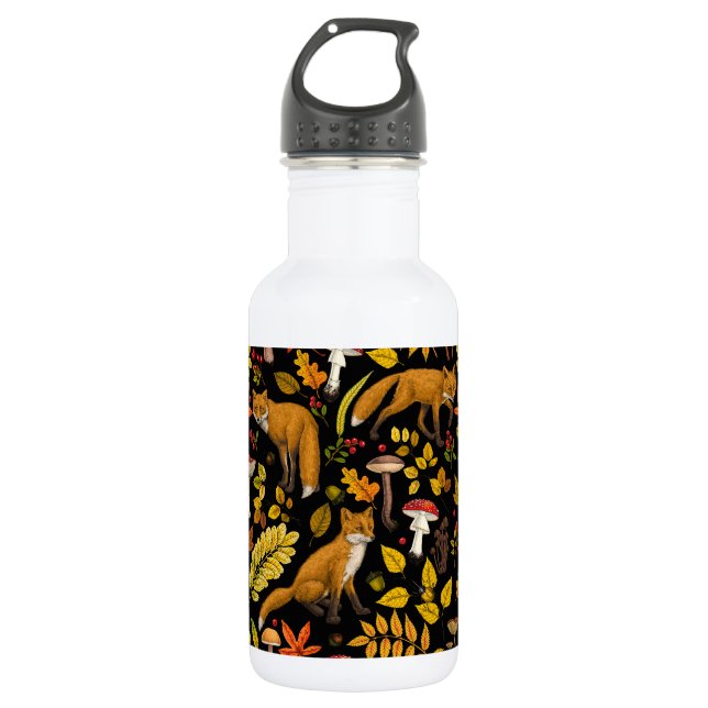 Bouteille D'eau Renard d'automne sur noir (Devant)