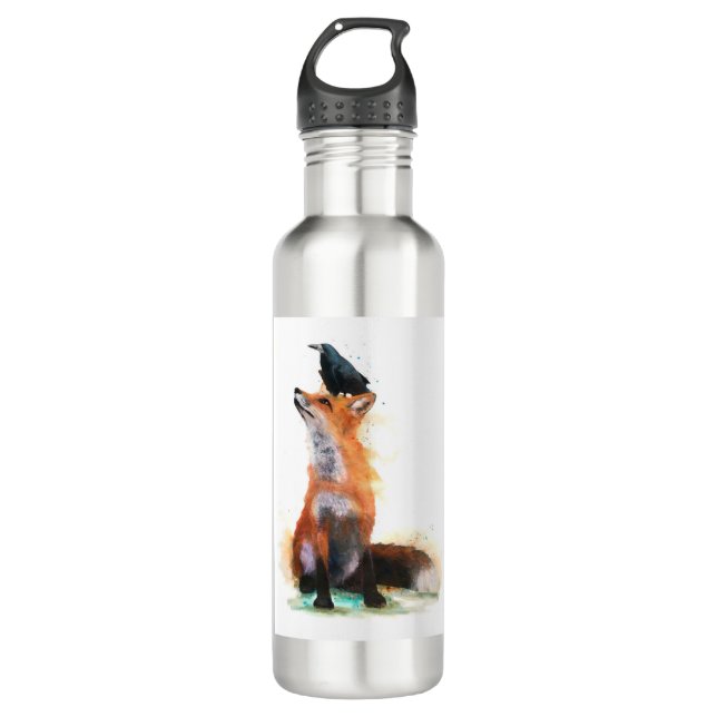 Bouteille d'eau renard et corbeau (Devant)