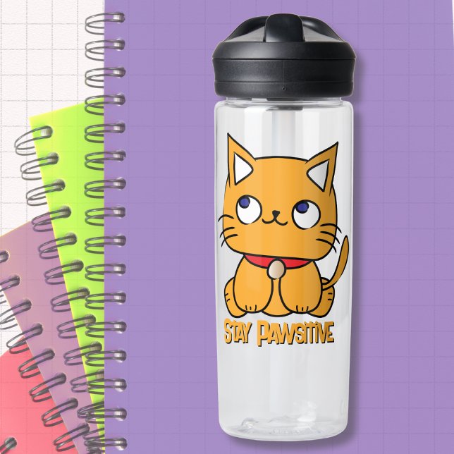 Bouteille D'eau Restez Pawsitive Funny Chat Cartoon mignonne Amusa (Créateur téléchargé)