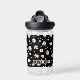 Bouteille D'eau Retro Daisy Floral Pattern Boho Personnalisé Noir