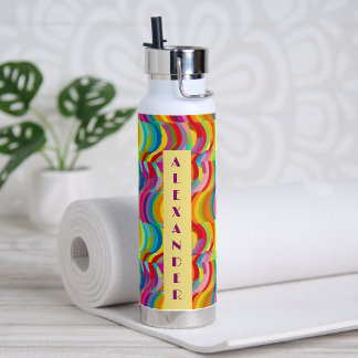 Bouteille D'eau Retro Rainbow Swirls motif Nom personnalisé