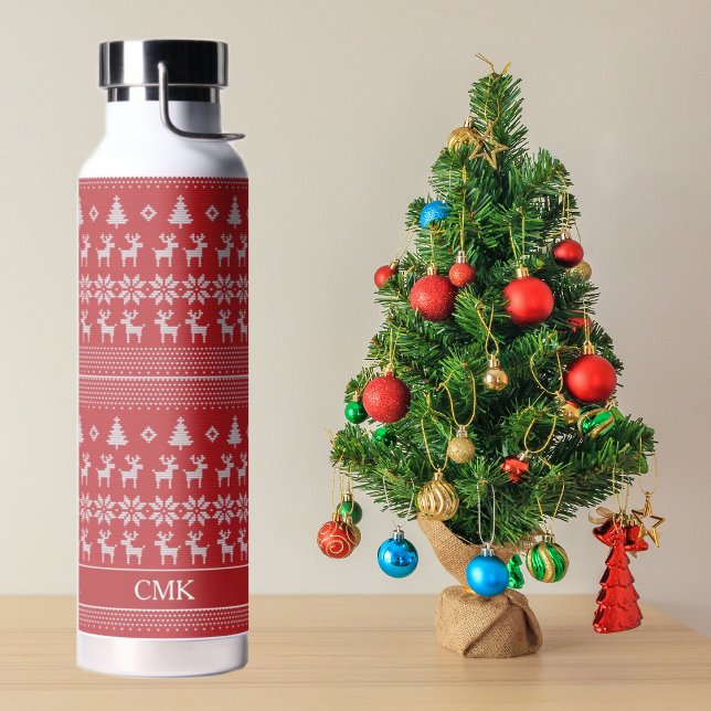 Bouteille D'eau Retro Red Christmas Reindeer Fête Personnalisée (Créateur téléchargé)