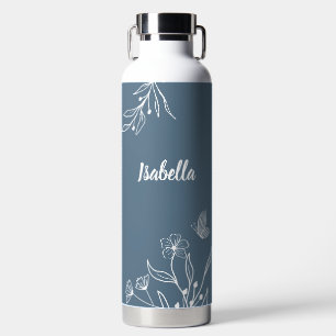 Bouteille D'eau Romantique élégant floral bleu poussiéreux