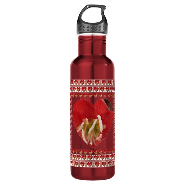 Bouteille D'eau Romantique Rouge Fleur Coeur Design 4 Moments spéc (Devant)