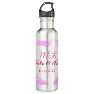 Bouteille D'eau rose ajouter nom de couple date monogramme parties