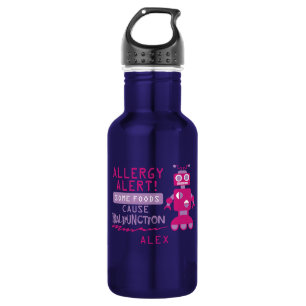 Bouteille d'eau rose d'alerte d'allergie de robot