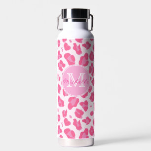 Bouteille D'eau Rose élégant sur Empreinte de léopard rose   Monog
