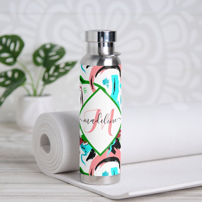 Bouteille D'eau Rose et aqua abstrait personnalisé (Yoga)