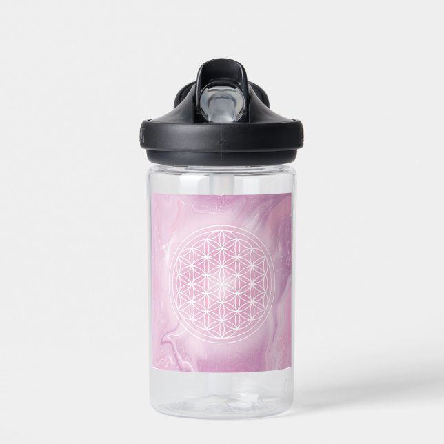 Bouteille D'eau rose, fleur de vie, géométrique sacrée, mandala, z (Avant)