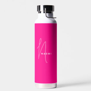 Bouteille D'eau Rose fluo Nom de script monographique personnali