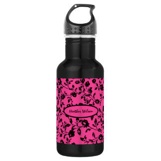 Bouteille d'eau rose noire avec nom