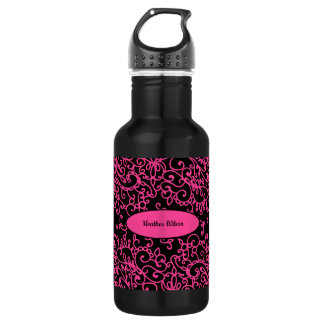 Bouteille d'eau rose noire avec nom
