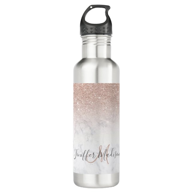 Bouteille D'eau Rose rose rose or parties scintillant marbre blanc (Devant)
