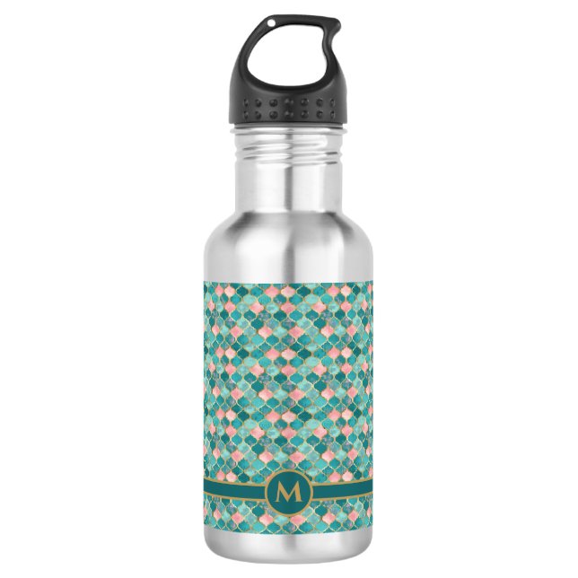 Bouteille D'eau Rose Turquoise Or Motif Élégant Personnalisé (Devant)