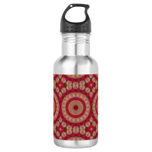 Bouteille D'eau Rosettes Mandala Rouge Or Jaune