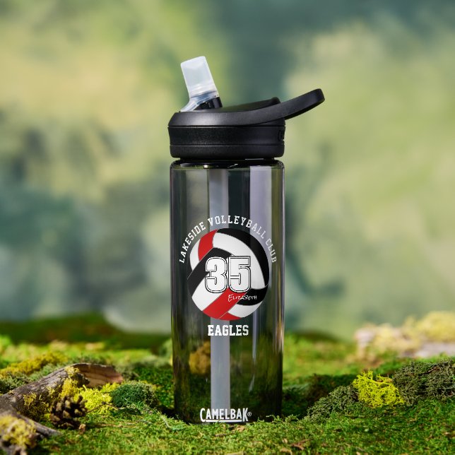 Bouteille D'eau rouge noir volleball club couleurs personnalisées  (Extérieur)