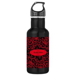Bouteille d'eau rouge noire avec nom
