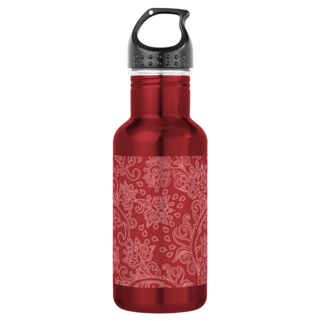 Bouteille D'eau Rouge Paisley Damask Designer Floral Classic (Devant)