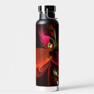 Bouteille D'eau Rouge Vert Floral Moderne Art Abstrait Motif #02