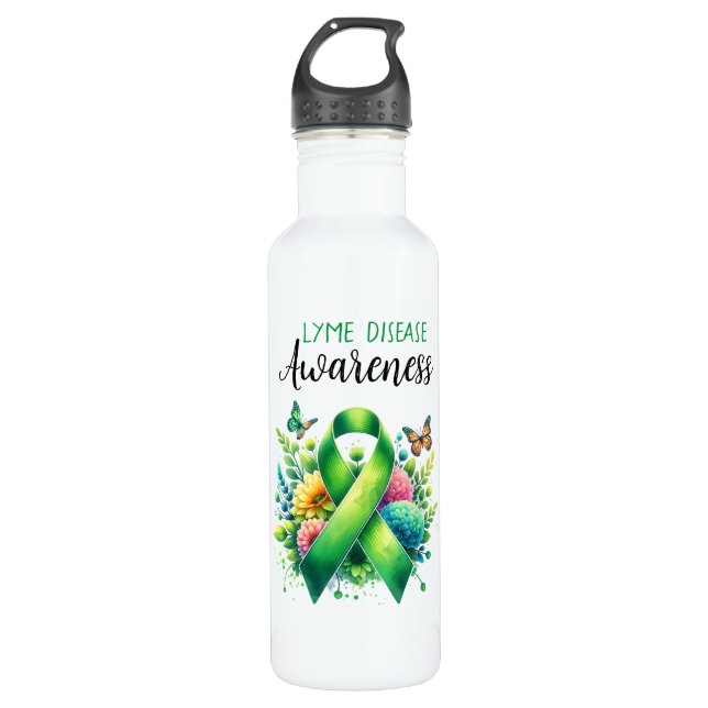 Bouteille D'eau Ruban de sensibilisation à la maladie de Lyme (Devant)