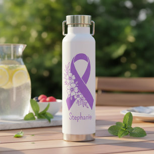 Bouteille D'eau Ruban Violet Personnalisé de Sensibilisation à l'É