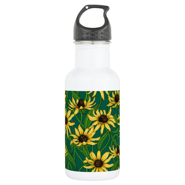 Bouteille D'eau Rudbekia jaune sur vert foncé (Devant)