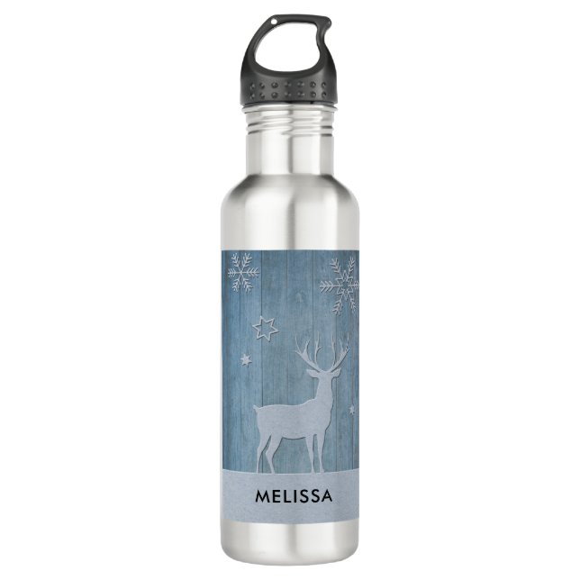 Bouteille D'eau Russe Bleu Bois Reindeer Pays Noël (Devant)
