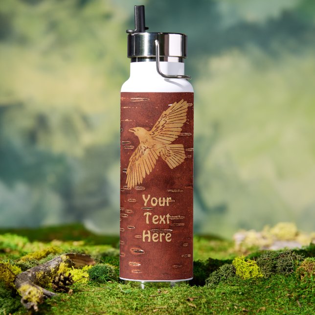 Bouteille D'eau Rustic Raven On Inner Birch Bark (Extérieur (pivotée))