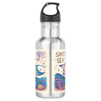 Bouteille D'eau Sauvez la mer - Océan d'art au crayon de couleur