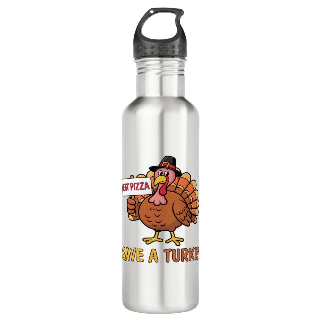 Bouteille D'eau Sauvez Une Turquie Mange Pizza Drôle Thanksgiving  (Devant)