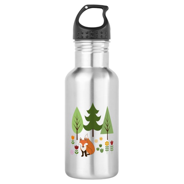 Bouteille D'eau Scandinavian Style Fox Flowers Trees Illustration (Devant)