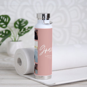 Bouteille D'eau Script de graduation girly rose photo moderne élég