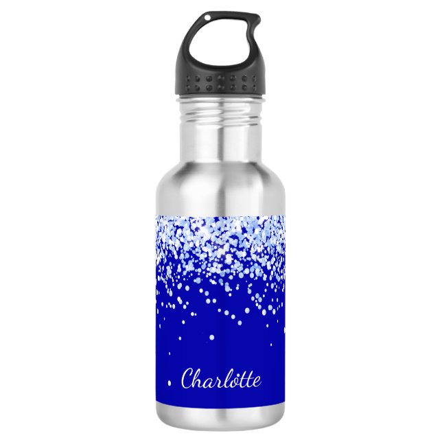 Bouteille D'eau Script de nom bleu royal (Devant)