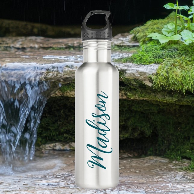 Bouteille D'eau Script manuscrit foncé tendance Turquoise (Créateur téléchargé)