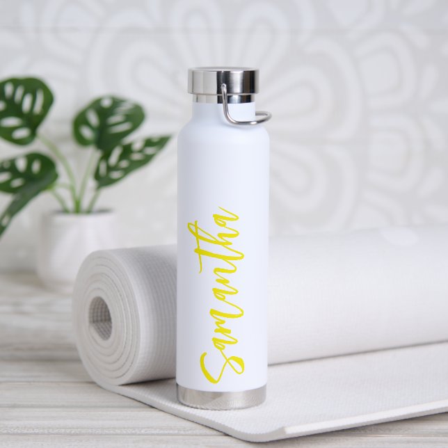 Bouteille D'eau Script personnalisé Votre nom Neon Yellow Party 53 (Yoga)