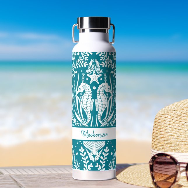 Bouteille D'eau Seahors Ocean Sea Life Turquoise Blue Personnalisé (Créateur téléchargé)