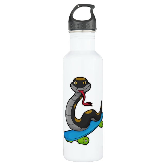 Bouteille D'eau Serpent comme patineur avec skateboard (Devant)