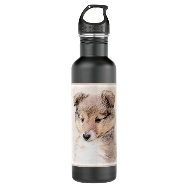 Bouteille D'eau Shetland Sheepdog Puppy Peinture Chien original ar (Devant)