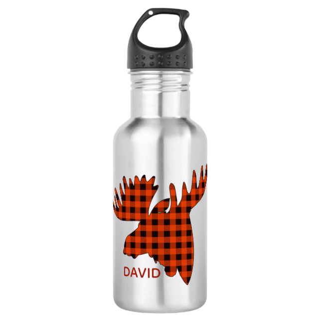 Bouteille D'eau Silhouette de la tête d'orignal Plaid de Buffalo (Devant)