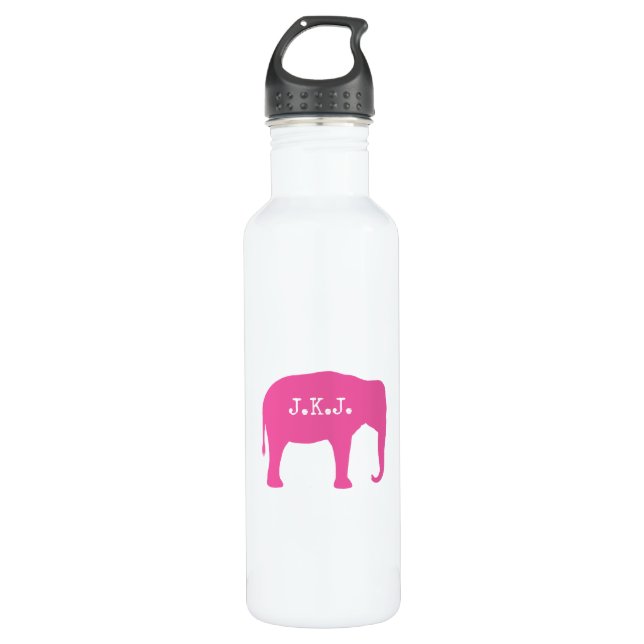 Bouteille D'eau Silhouette d'éléphant rose avec votre texte (Devant)
