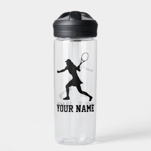 Bouteille D'eau Silhouette femme joueur de tennis nom personnalisé
