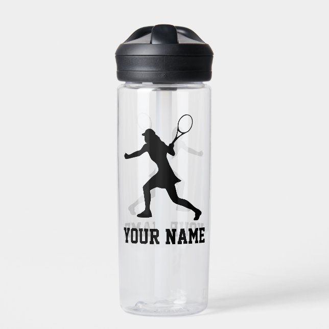Bouteille D'eau Silhouette femme joueur de tennis nom personnalisé (Extérieur)